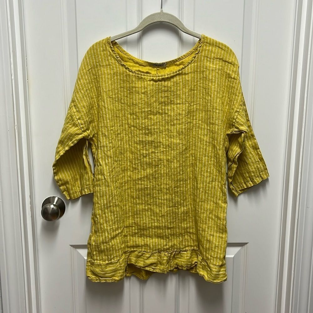 Lungo L'Arno Mustard Linen Ruffled Top - Large - Picture 1 of 7